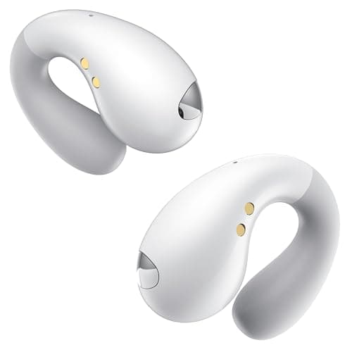 Open Ear Earbuds Wireless Bluetooth 5.3 Earphones, Flexible Clip On Ear buds with 36H Playtime LED Display Bone Conduction Headphones, Waterproof Light Weight Fit for Every Ear, Sport Frosted White - Image 1