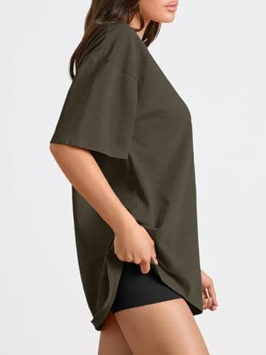 Trendy Queen Womens Oversized Summer T Shirts Fashion Workout Plus Size Tops Short Sleeve Beach Vacation Gym Clothes 2025 ArmyGreen L - Image 3
