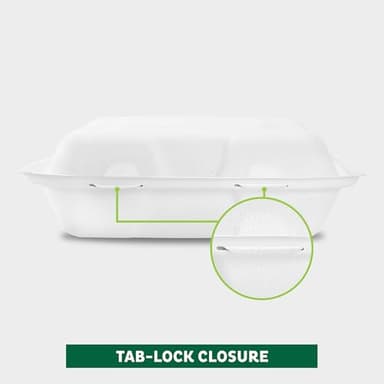 Freshware Clamshell Food Containers with Lids [8x8 100-Pack] Disposable To Go Containers, Biodegradable Sugarcane To Go Boxes - Paper Container - Microwave & Freezer Safe, Stackable - Image 4