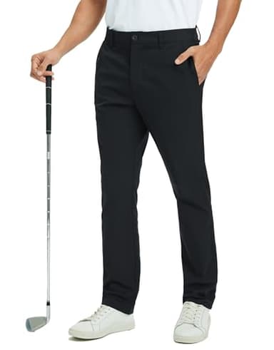 Rouen Mens Work Pants Pockets Slim Fit Stretch Waterproof Business Dress Pants Trouser Chino Casual Mens Golf Pants Black - Image 1