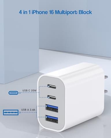 40W iPhone 17 16 Charger Block,2Pack 4-Port Fast USB C Charger Blocks,Multiport PD Power Adapter & QC Phone Charging Apple Adapter for iPhone 17 Air/17 Pro Max/16e/16 Pro/15/15Pro Max/14/13/12/11/iPad - Image 7
