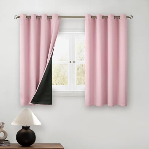 BGment Baby Pink 100% Blackout Curtains for Girls Bedroom 54 Inch Length, Thermal Insulated Full Light Blocking Grommet Noise Cancelling Small Window Curtains for Nursery 2 Panels Each 52 Inch Wide - Image 1