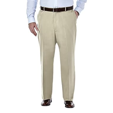 Haggar mens Big-tall Premium No Iron Khaki Classic-fit Expandable-waist Flat-front Pants, Khaki, 46W x 30L US - Image 1