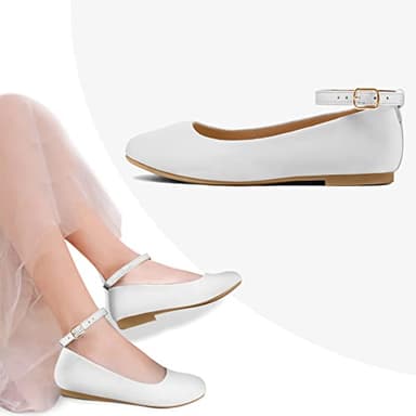 K KomForme Girl's Ballerina Flat Ankle Strap Dress Ballet Flat Shoes (Toddler/Little Kid/Big Kid) for Wedding Party School White-pu - Image 5