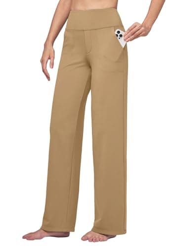 Willit Women's Yoga Pants Wide Leg Dress Work Pants Stretch Casual Pants Slacks with Pockets High Waist 32" Deep Khaki 3XL - Image 1
