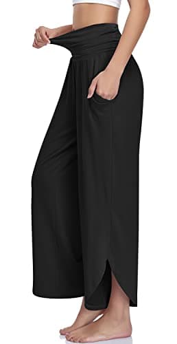 UEU Women's Wide Leg Yoga Pants High Waisted Comfy Dance Sweatpants Loose Casual Soft Lounge Joggers with Pockets (Black, M) - Image 2
