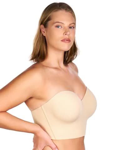 HSIA Longline Strapless Bra for Women, Anti-Slip Support Corset for Large Bust Convertible Bustier Bandeau for Big Breasts Beige - Image 3