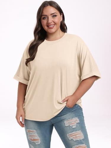 ANRABESS Womens Tops Oversized T Shirts Short Sleeve Crewneck Summer Casual Loose Basic Tee Shirt 2025 Trendy Fashion Clothes Cream Medium - Image 9