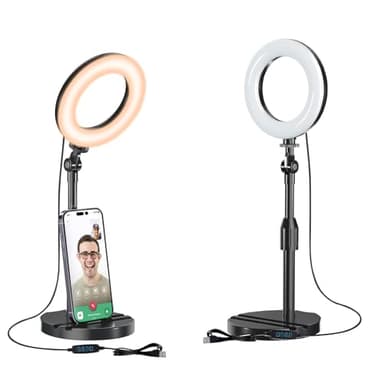 Desk Ring Light with Telescopic Stand, Travel Desktop Hola Light for Phone Selfie Laptop Zoom Video Calls Makeup Tiktok Reels Live Streaming - Image 1