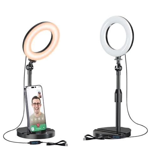 Desk Ring Light with Telescopic Stand, Travel Desktop Hola Light for Phone Selfie Laptop Zoom Video Calls Makeup Tiktok Reels Live Streaming