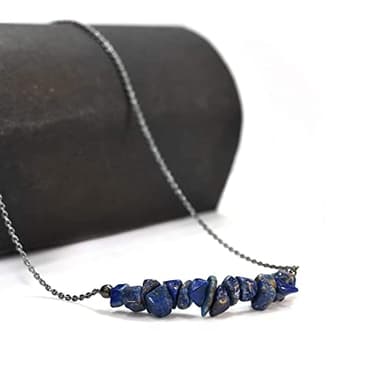 Gempires Blue Lapis Lazuli Crystal Necklace September Birthstone Gemstone Jewelry Hypoallergenic 18 Inch Black Plated Natural Simple Dainty Necklaces For Women - Image 4