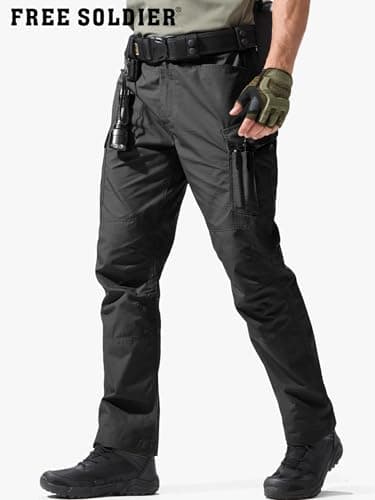 FREE SOLDIER Men's Water Resistant Pants Relaxed Fit Tactical Cargo Work Pants with Multi Pocket (Black 34W/34L) - Image 2