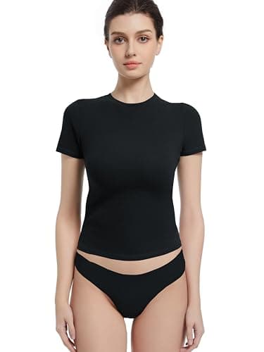 Abonlen Crewneck Short Sleeve T Shirts for Women Fitted Basic TeesY2k Going Out Tops (US, Alpha, Small, Regular, Regular, Black) - Image 1