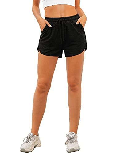 Aloodor Womens Running Shorts Casual Dolphin Shorts with Pockets Lounge Beach Shorts Black XL - Image 3