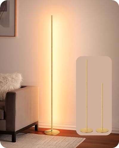 EDISHINE LED Corner Floor Lamp, Modern Slim Dimmable Light, Adjustable Height, 57.5" Minimalist Tall Lamp for Living Room, Bedroom, Office, 3000K Warm White Light (Gold) - Image 1