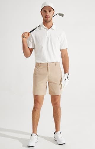 Libin Men's Golf Shorts 7" Work Dress Shorts Casual Flat Front Hybrid Short Lightweight Quick Dry Water Resistant, Khaki, Size 32 - Image 5