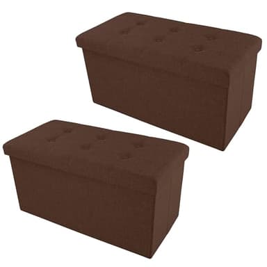 Lavish Home Ottoman Set of 2 - Ottoman Foot Rest, Linen Chest, or Storage Bench Set - 30in Ottomans for Living Room, Bedroom, Dorm Storage (Brown) - Image 1