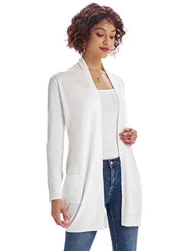 Women's Chunky Knit Sweater Casual Cardigan Outwear Ivory XL - Image 2