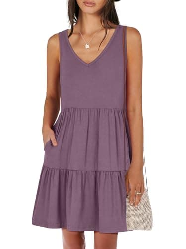 ANRABESS Womens Summer Casual Tank Dress Sleeveless V Neck T Shirt Sundress Flowy Tiered Swing Mini Beach Vacation Dresses Purple XX-Large - Image 1