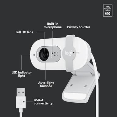 Logitech Brio 100 Full HD 1080p Webcam for Meetings, Streaming, Desktop, Laptop, PC - Built-in Mic, Shutter, Works with Zoom, Microsoft Teams, Nintendo Switch 2’s New GameChat Mode-Off -White - Image 6