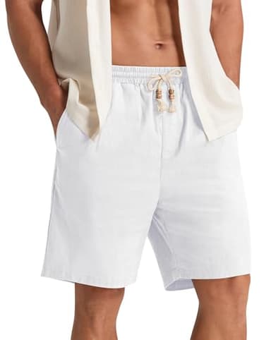 NITAGUT Mens Linen Shorts Casual Elastic Waist Drawstring Summer Beach Shorts with Pockets,White, X-Large - Image 4