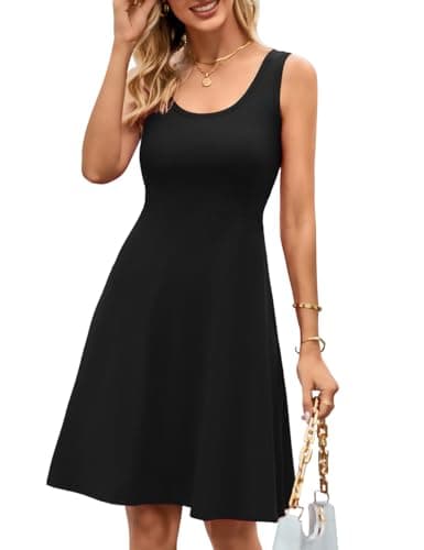 Women Summer A line Midi Dress Sleeveless Beach Skater Tank Sundress Black Medium - Image 1