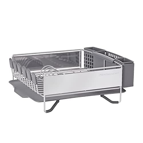 KitchenAid Compact Space Saving, Dish Rack with Removable Flatware Caddy and Angled Self Draining Drainboard, Satin Gray, 15-Inch-by-13.25-Inch - Image 1