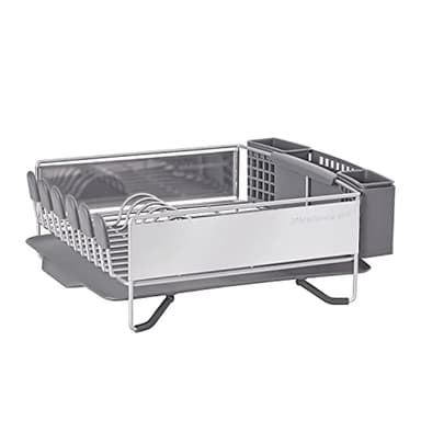 KitchenAid Compact Space Saving, Dish Rack with Removable Flatware Caddy and Angled Self Draining Drainboard, Satin Gray, 15-Inch-by-13.25-Inch - Image 1