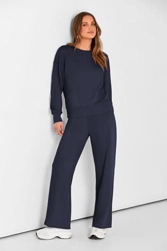 PRETTYGARDEN Womens 2 Piece Outfits 2025 Fall Long Sleeve Sweatshirt Wide Leg Pants Lounge Sets Winter Sweatsuits Tracksuit (Navy,Large) - Image 5