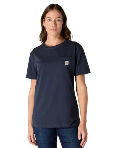 Carhartt womens Loose Fit Heavyweight Short-sleeve Pocket T-shirt Work Utility T Shirt, Navy, Small US - Image 1