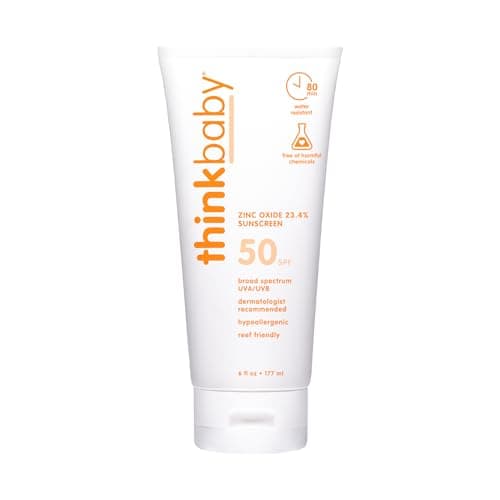 Thinkbaby SPF 50+ Baby Sunscreen, 6 Oz. – Safe, Natural Mineral Sun Cream for Babies - Water Resistant – Broad Spectrum UVA/UVB Sun Protection – Vegan Sunscreen for Kids - Image 1
