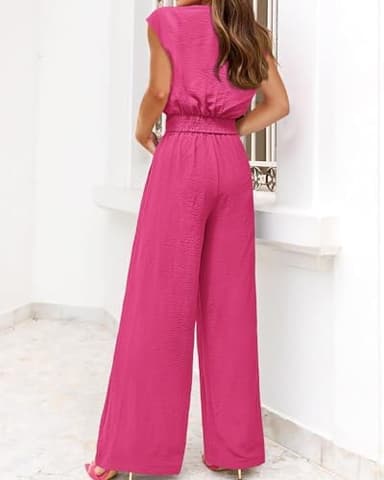 PRETTYGARDEN Women's Summer 2 Piece Outfits 2025 Cap Sleeve V Neck Belted Crop Tops Wide Leg Pant Sets Casual Tracksuit - Image 3