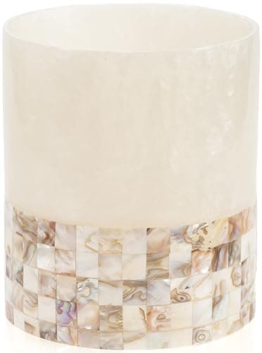 Milano Small Bathroom Trash Can 1.58 Gal / 6L - Decorative Bathroom Wastebasket with Beautiful Mother of Pearl Shells; Modern Round Waste Basket for Room, Bedroom or Living Room - Image 1