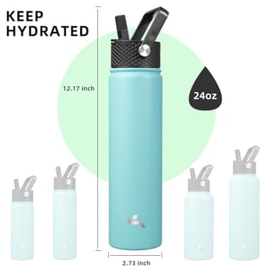 Konokyo Insulated Water Bottle 24oz Stainless Steel Sport Bottles with 3 Lids,Turquoise - Image 5