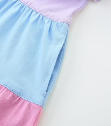 Little Girl Summer Dress Cotton Pocket Easter Ruffle Short Sleeve Tiered Swing Twirly Casual Sundress Dresses for Girls Clothes Outfits Clothing Color Block Lilac 6-7 Years - Image 6
