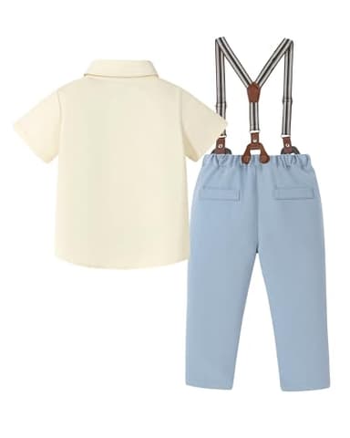 DISAUR Suit for Toddler Boys 4t 5t 4-5t Beige Dress Shirt Sky Blue Suspender Pants Easter Suits for Little Gentle - Image 5