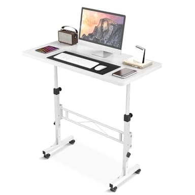 Small Standing Desk Adjustable Height, Mobile Stand Up Desk with Wheels, 32 Inch Portable Rolling Desks Computer Office Workstations for Walking Pad Treadmill White - Image 1