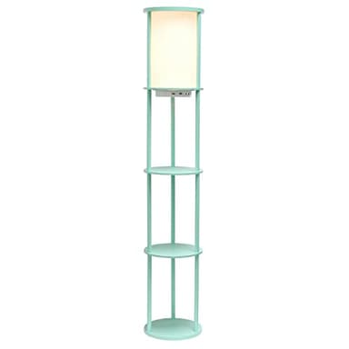Simple Designs LF2010-AQU 62.5" Round Modern Shelf Etagere Organizer Storage Floor Lamp with 2 USB Charging Ports, 1 Charging Outlet and Linen Shade for Living Room Bedroom, Aqua, 11.5 x 11.5 x 62.5 - Image 3