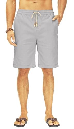 Janmid Men's Linen Shorts Casual Elastic Waist Drawstring Summer Beach Shorts Dark Grey L - Image 2