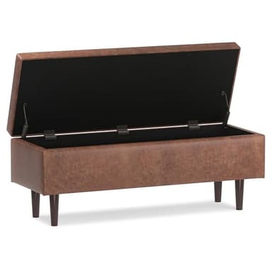 SIMPLIHOME Shay 48 inch Wide Mid Century Modern Rectangular Storage Ottoman in Distressed Saddle Brown Vegan Faux Leather, Assembled, For the Living Room, Entryway and Family Room - Image 4