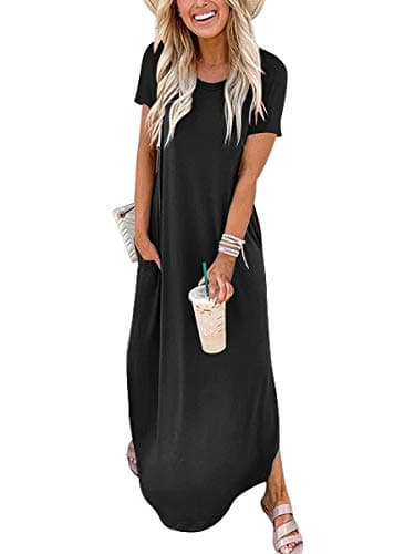 ANRABESS Womens Summer Maxi Dress Short Sleeve Casual Loose Long T Shirt Dresses Split Vacation Beach Sundress Travel Outfits Black Large - Image 1