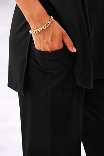 KIRUNDO 2 Piece Lounge Set Women 2025 Spring Summer Short Sleeve Loose Tops and Wide Leg Long Pants Sets Jogger Comfy Tracksuit Trendy Casual Clothing(Black, Medium) - Image 5