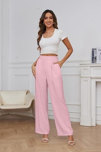 FUNYYZO Women Suit Pants Wide Leg Pants High Elastic Waisted in The Back Business Work Trousers Long Straight Pink - Image 5