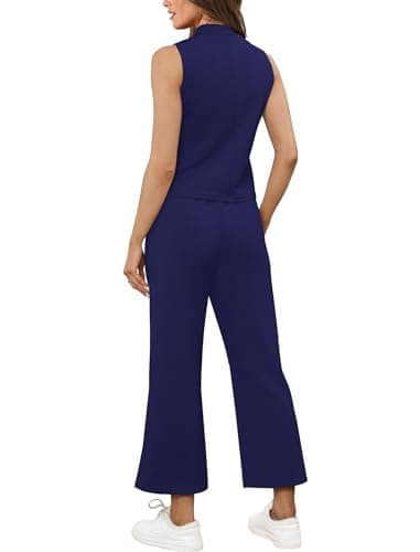 SAMPEEL Lounge Sets for Women 2 Piece 2024 Summer Casual Travel Ladies Loungewear Set Business Casual Outfits Work Mock Neck Tops Sweat Set Royal Blue M - Image 5