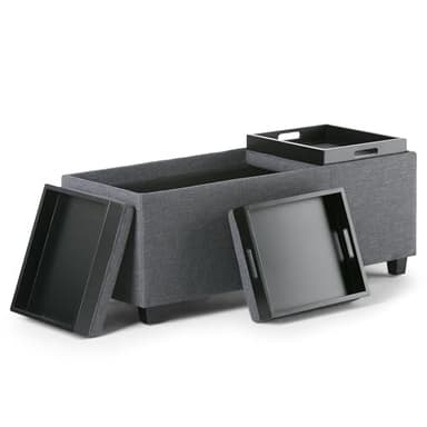 SIMPLIHOME Avalon 42 Inch Wide Contemporary Rectangle Storage Ottoman in Slate Grey Linen Look Fabric, Assembled, For the Living Room, Entryway and Family Room - Image 3