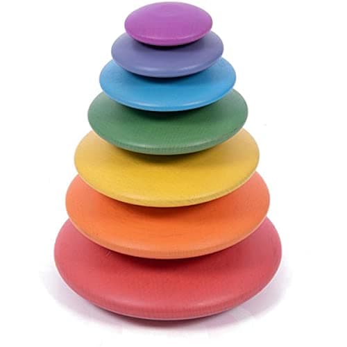 TickiT Rainbow Buttons - Set of 7 - Wooden Stacking Stones for Babies and Toddlers Aged 0+ - Natural Toy for Early Development and Open-Ended Play - Image 1