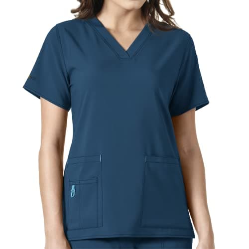 Carhartt Cross-Flex Scrubs for Women, V-Neck Scrub Top - Caribbean Blue, M - Image 1