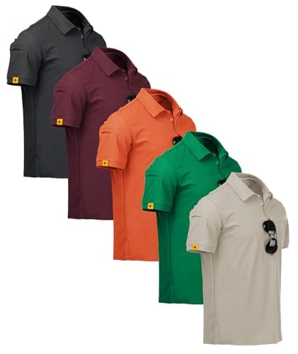 ZITY 5 Pack Mens Polo Shirt Short Sleeve Sports Golf Tennis T-Shirt Moisture-Wicking Summer Shirts Darkgray Grass Lightkhaki Orange Wine L - Image 1