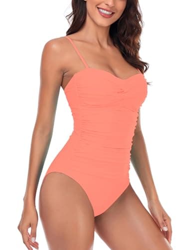 RELLECIGA Women's Orange-Pink Tummy Control Swimwear Strapless One Piece Swimsuit for Women Size Small - Image 3