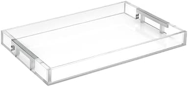 Modern 16"x12" Rectangle Acrylic Lucite Plastic Decorative Serving Tray with Silver Stainless Steel Metal Handles for Home Decor Ottoman Coffee Table Food Fruits Lap Vanity Perfume by Home Redefined - Image 3